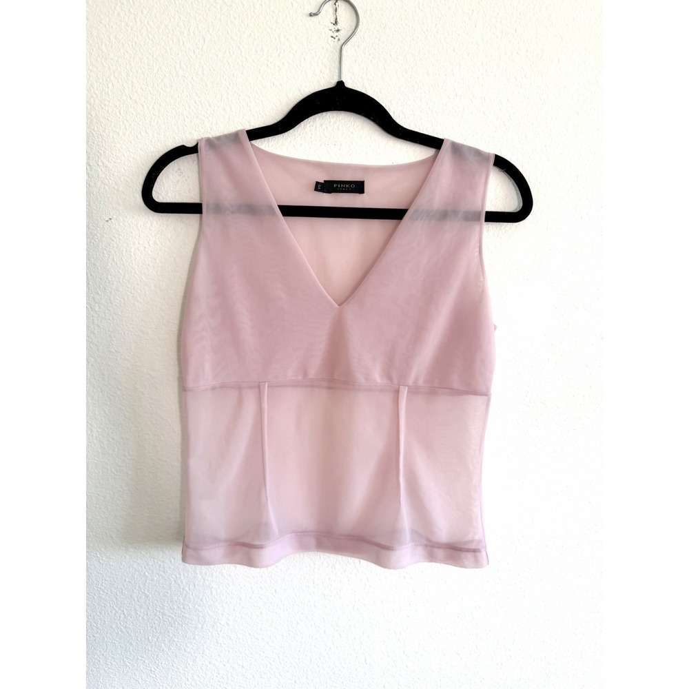 PINKO Italy Sheer Mesh Top Sz M Y2K Euro Baby Pink Empire Waist Sleeveless